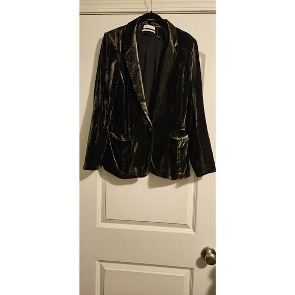 Urban Outfitters Velvet Blazer Jacket Womens LG Single Button Dark Green DEFECT - Picture 2 of 9